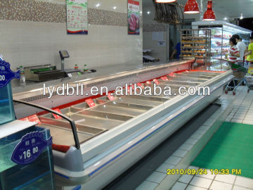 Platform meat display showcase, open top showcase