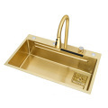 Golden Waterfall Sink with Handmade 304 Stainless Steel Faucet: Aesthetic 30-32 Inch Kitchen Sink in Brushed Gold - SAMTOU 2023