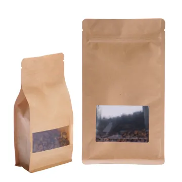 Flat Bottom Pouch With Window Kraft Paper Packaging