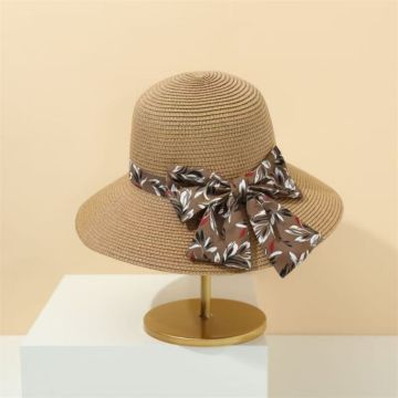 Women's Foldable Beach Sun Hat with Ribbon Bow