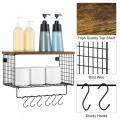 Wall Mounted Farmhouse Bathroom Shelf with Metal Hooks