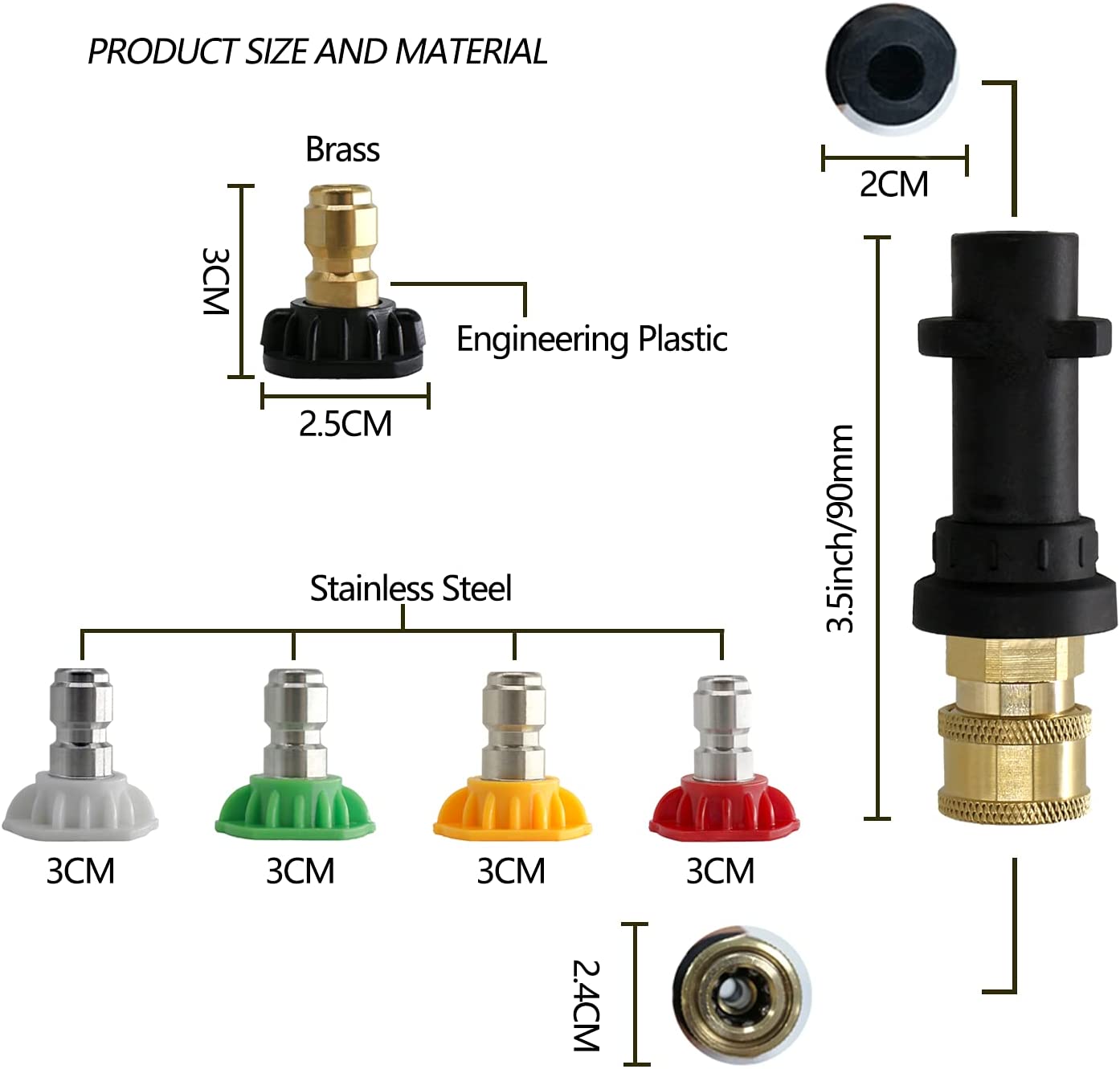 Adaptador de arruela de pressão, para o ajuste de conexão rápida de 1/4 '' para a série K2-K7, com 5 dicas de bocos de arruela de potência múltiplos graus, 2.5