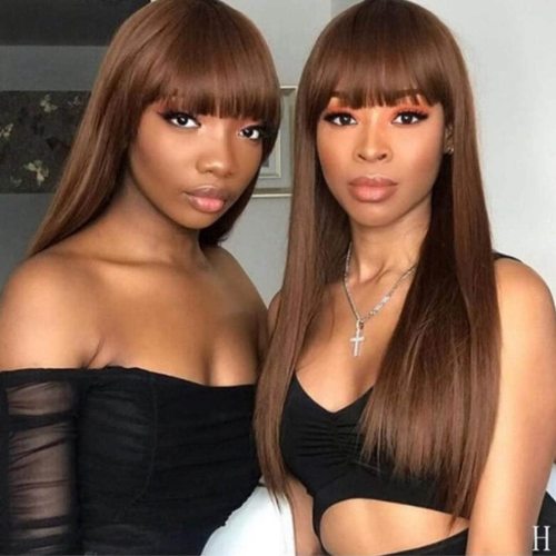 #4 Chocolate Brown Straight Wigs with Bangs