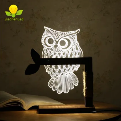 3D Owl Wood Bedside Night Lamp - LED Owl Night Light