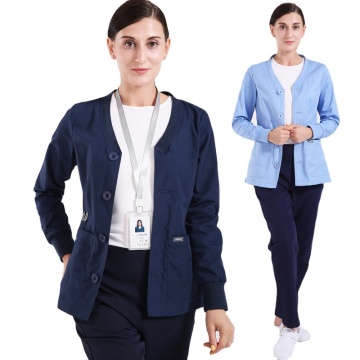Slim Fit Medical Jacket with Buttons and Polyester-Cotton Jogging Jacket for Breathability