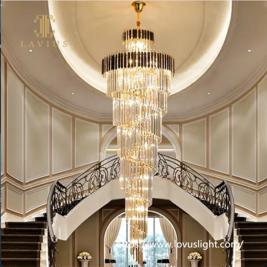 Large high luxury modern gold crystal chandelier Hotel lobby staircase pendant light Large project custom chandelier