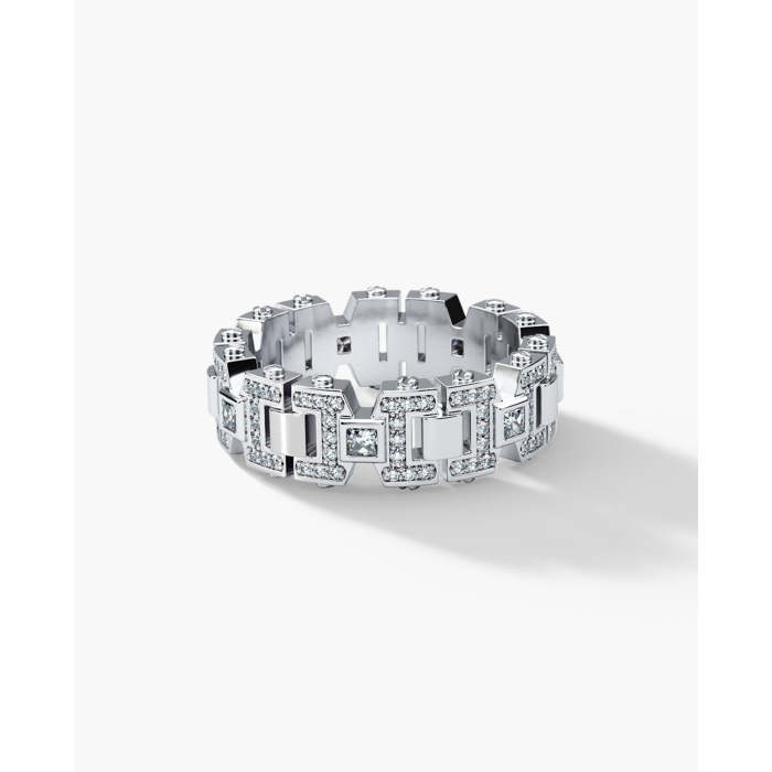 White Gold Lab Diamond Geometric Link Ring