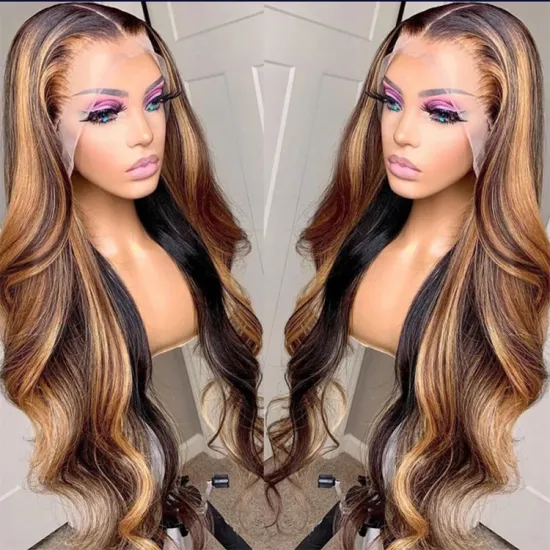Raw virgin peruvian highlight wigs human hair honey blonde deepwave 13x4 hd frontal wig colored wigs human hair lace front
