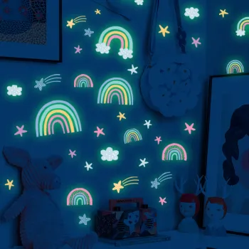 Colorful Wall Stickers: Rainbow, Clouds, Stars, and Fluorescent Design for Kids' Room Decoration