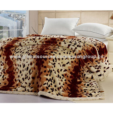 100% polyester raschel blanket in dark camel color, printed