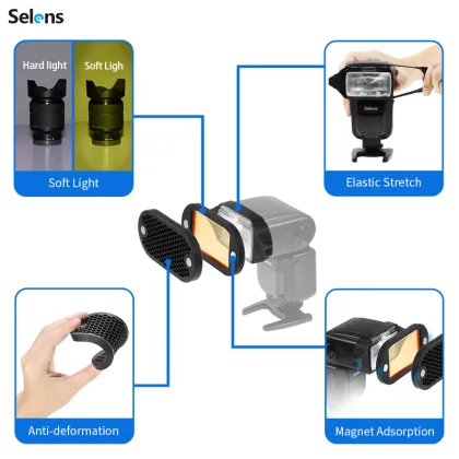 Honeycomb Grid Filters Set for Nikon Canon Flash Speedlite - Selens MN-BK Magnetic Flash Modifiers