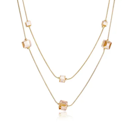 Jenia China Wholesale Double Chain Women Bead Colour Crystal Necklace