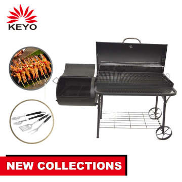 Double side barrel smoker charcoal barbecue grill trolley bbq grill for Camping smoker
