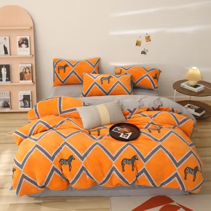 Orange zebra printing velvet fabric bedding quilt cover