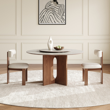 French Retro Style Walnut Solid Wood Dining Table and Chair Set