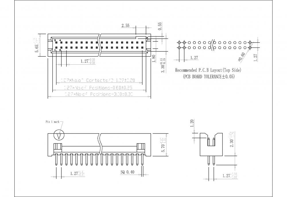 En-tête de boîte de 1,27 mm (0,05 pouce) 180 degrés H5.70 mm