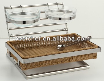stainless steel Bread stand with polypropylene Rattan Basket for hotel