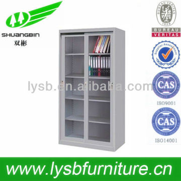 greyish metal steel land furniture or steel cabinet with sliding door with glass