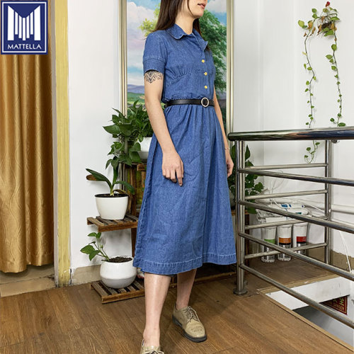 Pakaian denim katun organik vintage wanita panjang gaun