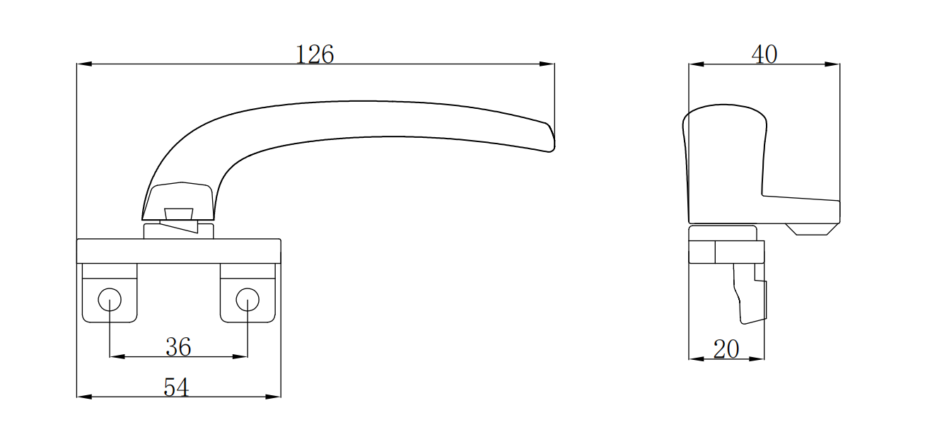 Side-mounted aluminum window handle installed on casement window