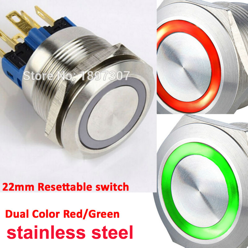 16mm 19mm 22mm 25mm Dual Color Bi-Color RED/GREEN Ring LED 1NO1NC Reset Momentary Anti-Vandal Electric Car Push Button Switch