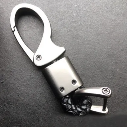 Luxury Woven Leather Rope Keychain with Vachette Clasp and Car Logo