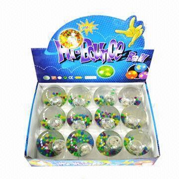 Glitter Bouncing Toy Balls with LED Flashlight, Customized Floaters Inside are Welcome