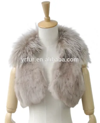 YR267 Ladies Rabbit and White Raccoon Collar Fur Vest