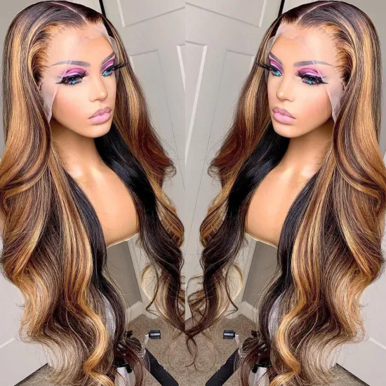 HD Lace Frontal Wig For Black Women,Blonde 613 Lace Front Wigs Vendor,Blonde P4/27 Deep Curly Wave Highlight Human Hair Wig