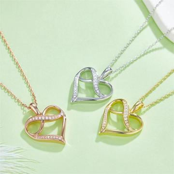 Wholesale S925 Silver & Gold Heart Mobius Moissanite Pendant Necklace