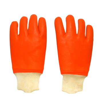 Fluorecent PVC Gloves Sandy Finish White Knit Wrist