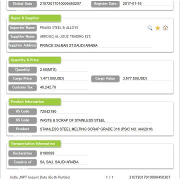 DATOS DE IMPORTACIÓN DE STEEL INDIA