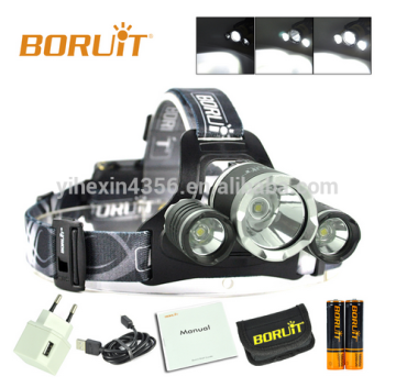2017 Boruit RJ-3000 Plus 3x XM-L T6 LED Rechargeable Headlamp, 4 Modes Headlight , Zoomable Headlamp for Camping, Hiking