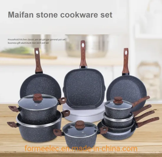 Casserole Fry Pan Saucepan Saucepot Maifan Stone Pot Set 15 Pieces Cookware Set