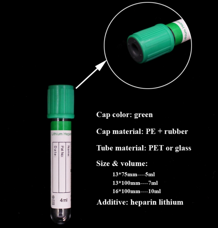 Tubo de recolección de sangre verde de 13x100 mm de sangre verde