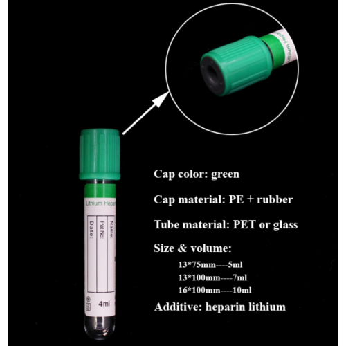 Tubo de recolección de sangre verde de 13x100 mm de sangre verde