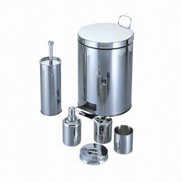 6-piece Stainless Steel Bathroom Set with 12L Pedal Bin, Soap Dispenser and Toothbrush Holder