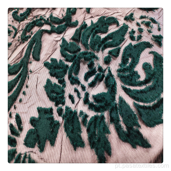 Tecido de veludo do tecido de veludo da malha de malha de Jersey Green Burnout para a roupa