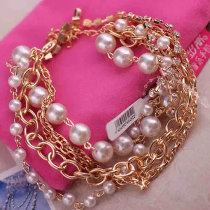 Golden Chain Shape Shambhala Bracelet With Pearl Bracelet Yusr-109