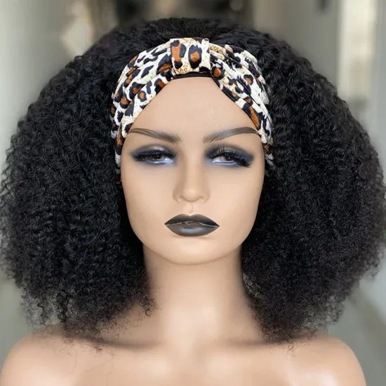 BIS Wholesale 150% Density Headband Wig Human Hair Short Afro Kinky Curly Wig Brazilian Remy Hair Machine Made Wigs for Women