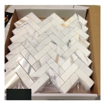 Calacatta Gold White Marble Herringbone Mosaic Tile 12x12
