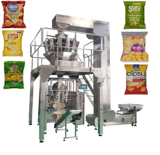 Automatic VFFS 10/14 Heads Weigher Nitrogen Puffed Snack Packing Machine