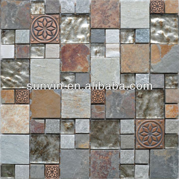 Wholesale and retail slate stone mosaic tile mixe glass for shop high lighter