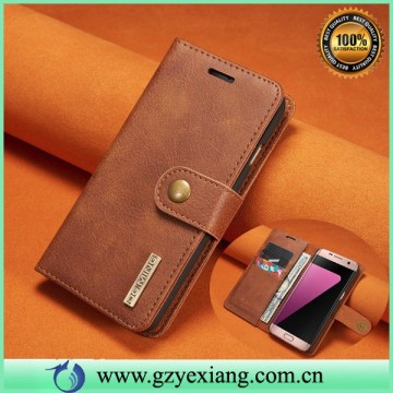 double fold genuine leather phone case for samsung galaxy s7 edge magnet flip cover wallet case