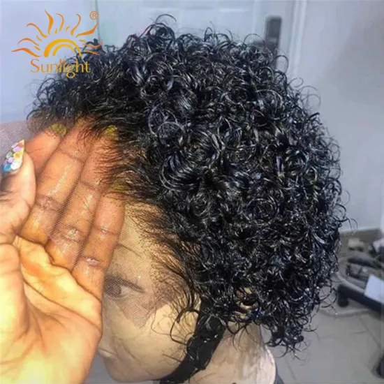 Sunlight 13x2T-part human hair glueless lace front wig pixie curly short human hair wigs for african women