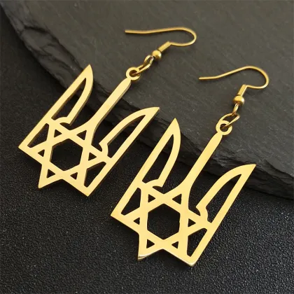 Ukraine National Emblem Stainless Steel Star of David Drop Earrings