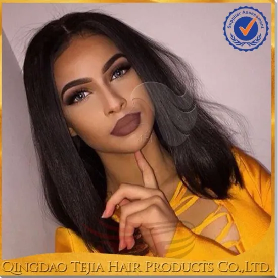 Top fashion middle part virgin brazilian short lace front bob wig