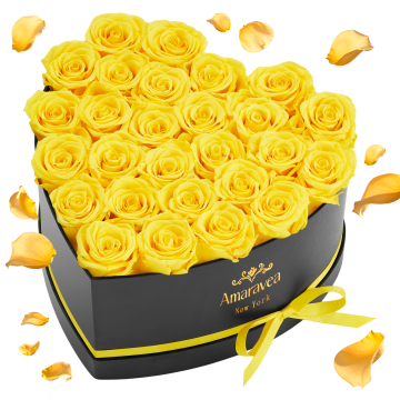 Coffret Coeur de 27 Roses Jaunes Préserves