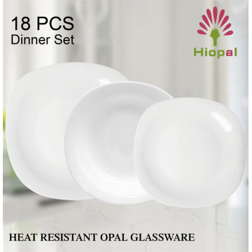 Nachhaltige quadratische Opal -Glaswaren 18 -PC -Abendessen Sets