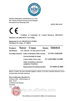 Top Sky T6018-8T Hammerhead Tower Crane